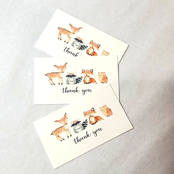 Woodland Critters Business Thank You Cards 50pk & 100 Owl Thank You Stickers - Picture 3 of 11